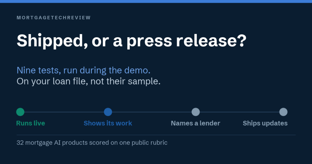 Dark cover card reading Shipped, or a press release, with four demo checkpoints marked along a track
